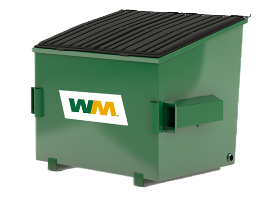WM 4 yard commercial trash dumpster green with flag logo on front