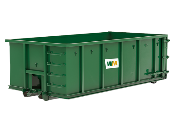 WM roll-off dumpster green with flag logo on side