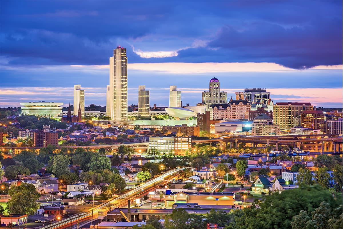 Albany skyline. WM provides trash, recycling and dumpster services to Albany and neighboring areas.