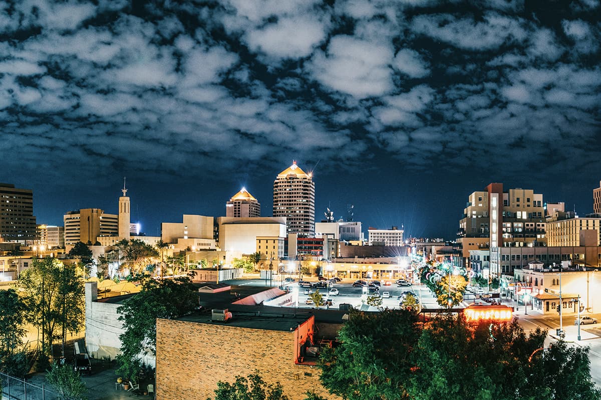 Albuquerque skyline. WM offers trash, recycling and dumpster services across New Mexico.