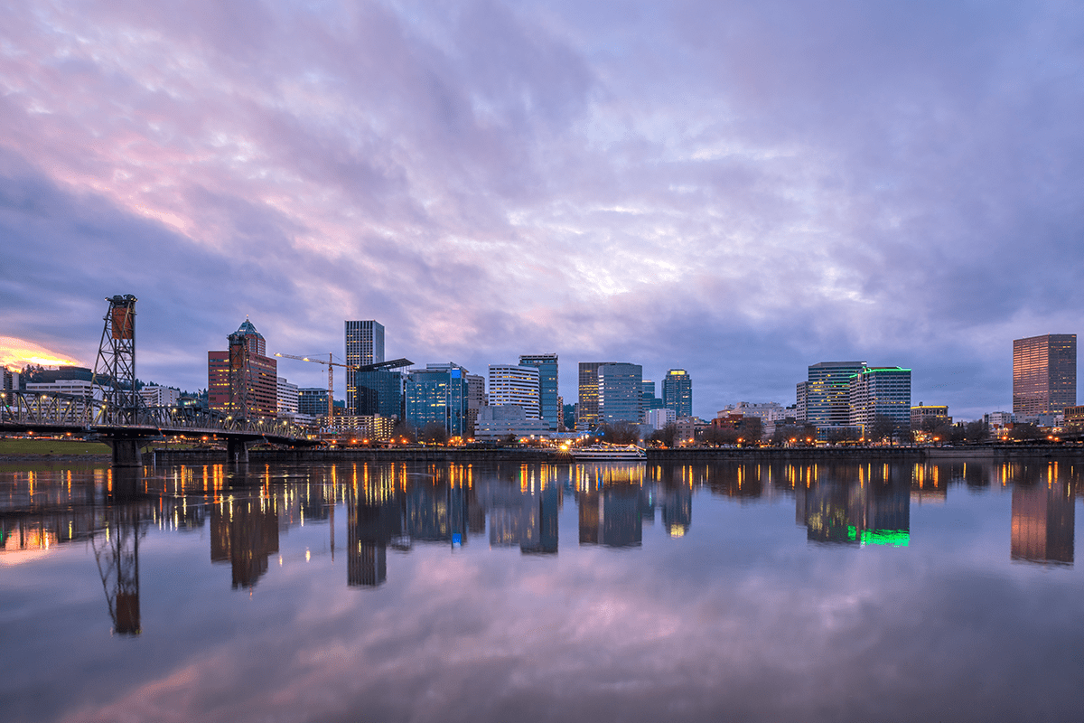Portland Skyline. WM is proud to provide trash, recycling and dumpster services to Portland.