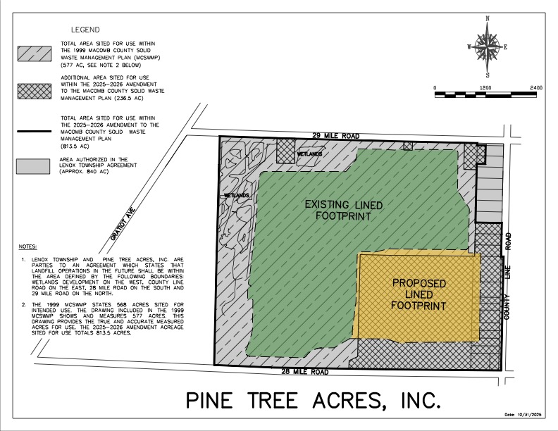 Map showing Pine Tree Acres Landfill and Expansion Areas