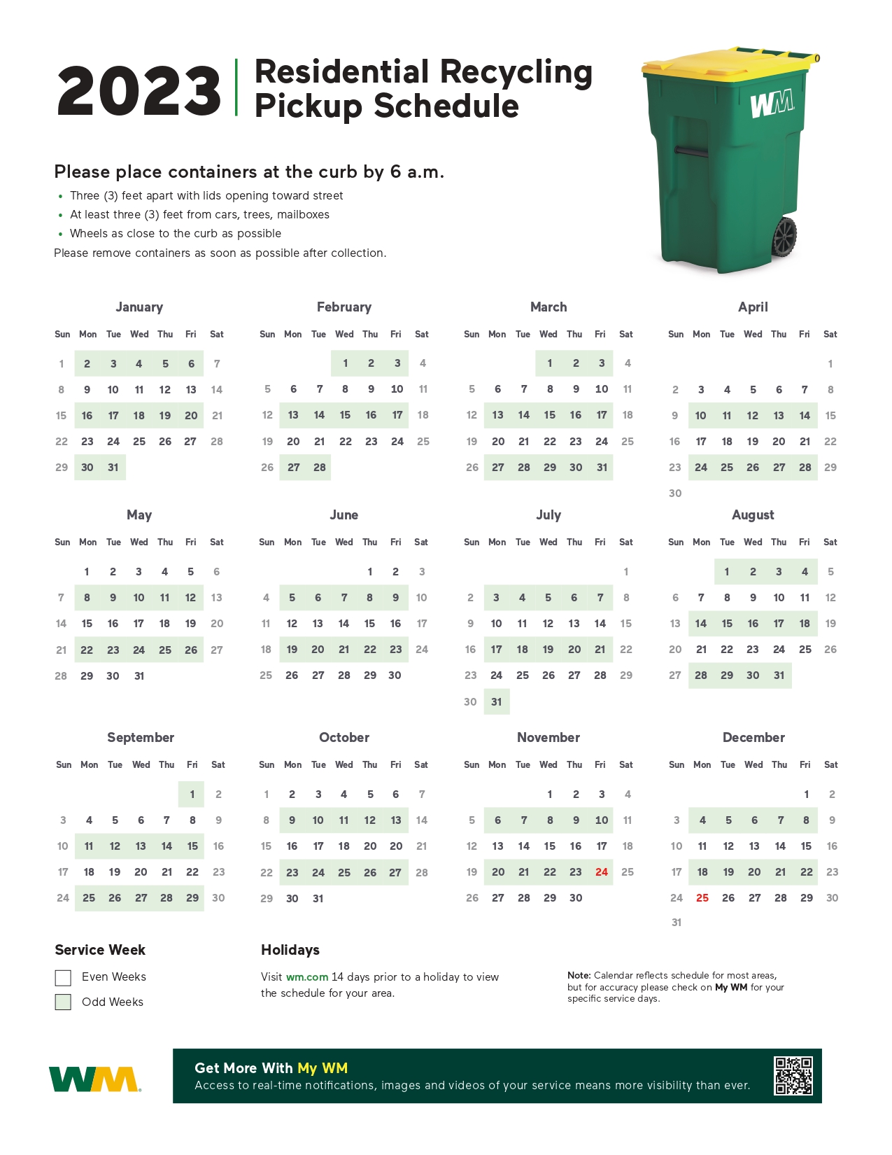 What is my recycling schedule if I'm serviced every other week?