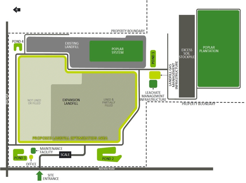 Map showing expansion landfill design
